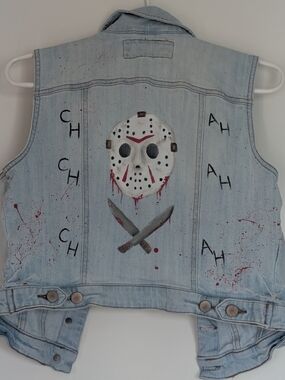 Dynamite Light Blue Denim Vest with Horror Mask Art